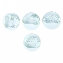 Baking Moulds DIY 4pcs Car Train Ship Plane Fondant Mold Cutter Cake Cookie Sugarcraft Decor Mould