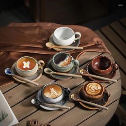 Mugs Ceramic Retro Coffee Cup And Saucer Set Creative Personality Kiln Mug Restaurant Latte High-looking Pull