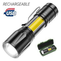 10/20PCS Mini Torch Rechargeable Flashlight with USB Charging High Power COB LED Flashlights Lamp Waterproof Long Range Lanterns