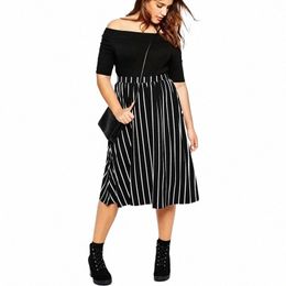 plus Size High Elastic Waist Casual Striped Skirt Black And White Summer Spring Elegant Fi A-line Midi Skirt 5XL 6XL 7XL 8X z5ax#