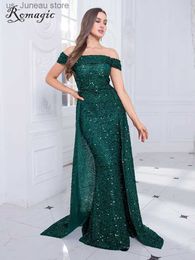 Runway Dresses Modest Navy Blue Off the Shoulder Bridesmaids Dress Sequin with Detachable Train Mermaid Evening Party Cocktail Prom Gown T240330