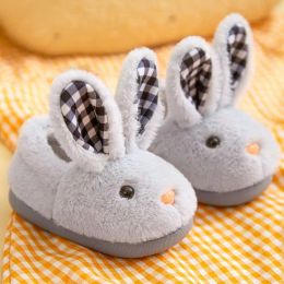 Cute White Rabbit Slippers Children's Fur Loafers Home Warm Shoes Kid Boy Slides Fluff Slippers Toddler Girls Bootie Slippers