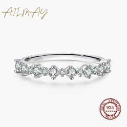 Rings Band Rings Ailmay Classic 100 925 Sterling Silver 5A Zirconia Dazzling Simple Stackable Rings For Women Wedding Engagement Jewellery