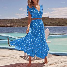 Work Dresses Casual Sleeveless Long Skirts Outfits Women Fashion Polka Dot Print Holiday 2Pc Suit Sexy V-neck Ruffles Tops & Skirt Sets