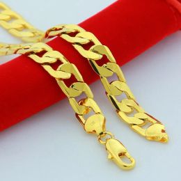 Necklaces 24K Gold Filled 10mm 5075cm Men Figaro Hip Hop Gold Necklace Chains Male Boys High Quality Jewellery Gift