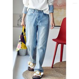 Women's Jeans MICOCO N6011C Slim High-waisted Straight Leg Denim Pants Female Korean Version Of Light Blue Spring