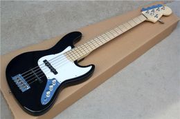 Custom 5 strings Maple Fingerboard Black Body Electric Bass Jazz Bass Guitar with White PickguardChrome hardwareoffer customize7013104