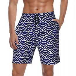 Men's Shorts Japanese Seigaiha Wave Board Summer Navy Palette Sports Surf Beach Males Breathable Funny Large Size Trunks