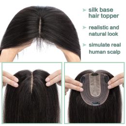 Women's Wig Real Human Hair Topper Clip In Hairpiece Women Silk Lace Base Breathable Hair Closure Natural Black Hair Extensions
