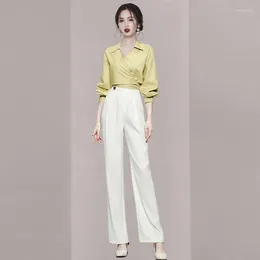 Casual Dresses Spring Clothes Women's 2024 Elegant Short Top High Waist Loose And Slimming Wide Leg Trousers Two-Piece Suit Dress