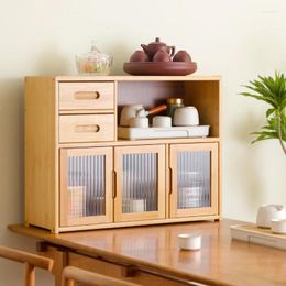 Kitchen Storage Living Room Dustproof Cabinet Natural Bamboo Cup Holder Visible Acrylic Tea Set Versatile Scenes Shelf