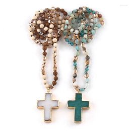 Pendant Necklaces Fashion Bohemian Jewellery Accessory 6mm Stone/Glass Knotted Cross Stone For Women