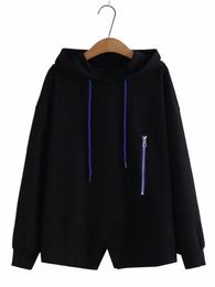 plus Size Women's Clothing Loose Spring And Autumn New Lg-Sleeved Hooded Black Sweatshirt Premium Polyester-Cott Blend Top Y1B4#