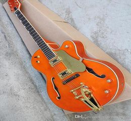 Orange semihollow electric guitar with gold pickup rosewood scale vibrato system customized service1506513