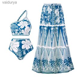 Women's Swimwear 2024 Female Retro Floral Print One-pieces Swimsuits Cover-ups Blue Holiday Beachwear Designer Bathing Suit Summer Surf Wear yq240330