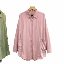 plus Size Women Shirt Casual Style Solid Colour Bamboo Ray Lapel Blouses Early Spring Autumn Loose Tops x7Nv#