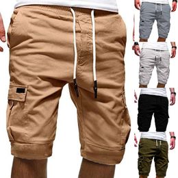 2021 Herren Shorts Cargo Shorts Coole Sommer Festkörper Multi -Taschen Jogger Lose Kordelkordel -Shorts plus Größe männlicher Kurzhose