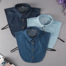 Mens Blue Denim Fake Collar for Women Shirt Detachable Collars Solid Lapel Blouse Top Men False Collar Clothes Shirt Neckwear