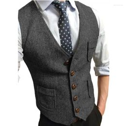 Men's Suits Formal Suit Vest Tweed Herringbone Business Waistcoat Jacket Casual Slim Fit Gilet Homme Vests For Groosmen Man Wedding