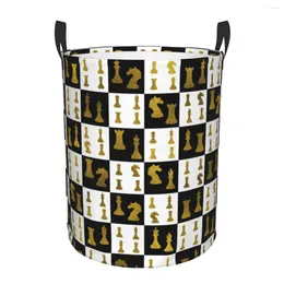 Laundry Bags Chessboard And Gold Chess Pieces Pattern Basket Foldable Clothes Toy Hamper Storage Bin For Kids Nursery