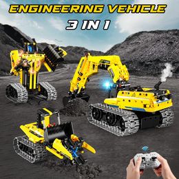 3 in 1 City Technical RC Car Robot Excavator Racing Car Building Blocks Remote Control Bulldozer Truck Bricks Gift Toys for Boys