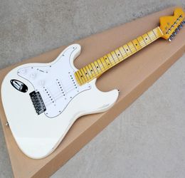 Left Handed White Vintage Style Electric Guitar with SSS PickupsWhite PickguardYellow Maple NeckCan be Customized as Request9953125