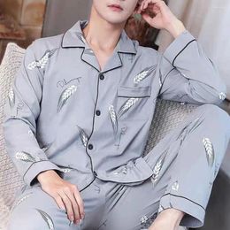 Home Clothing Pajamas Pants Set Printed Family Loungewear For Men Long Sleeve With Lapel Collar Quick Drying Sleepwear Spring