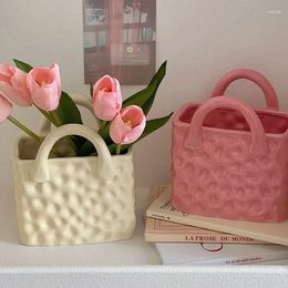 Vases Kawaii Ceramic Handbag Vase Room Decoration Nordic Dining Table Flower Creative For Flowers Home Decor Accessories