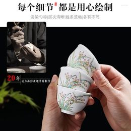 Teaware Sets Jingdezhen Small Tea Cup Ceramic Bowl Hand Painted Pastel Orchid Single Appreciation Master