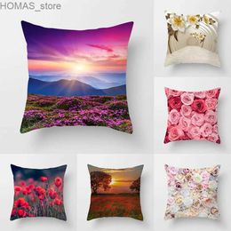 Pillow Flower Sunrise Sunset Field Printed Cover Sofa Bed Head Car Office Seat Cushion Home Decoration Y240401