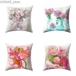 Pillow Rose flower pattern case Living Room Sofa Chair Bed Cushion cover Wedding party decoration Birthday gift Home Y240401
