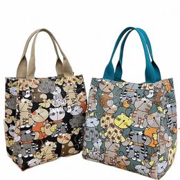 fiable Top-handle Bag with Cute Cat Pattern, Portable Mommy Bag for Women l5it#