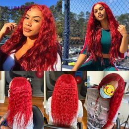 Hot Red Coloured Deep Wave 4x4 Lace Closure Frontal With Bundles Virgin Human Hair Weave Extensions Bundles With Closure Frontal