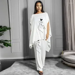 Women's Two Piece Pants White 2 Women Sets Loose Big Size African Muslim Fashion Matching Outfit Tops And Suits 2024 Autumn Winter