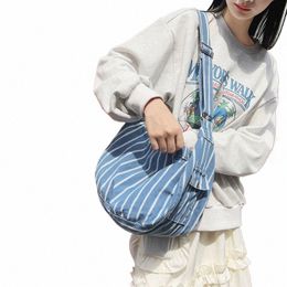 striped Denim Women's Bag New Jeans Shoulder Bag Vintage Menger Bag Y2K Cross Eco Korean Shopper Handbags Canvas Satchels q42l#