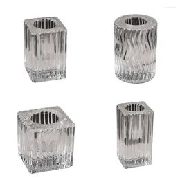 Candle Holders Clear Glass Holder With Ribbed Texture Square/Round Stand