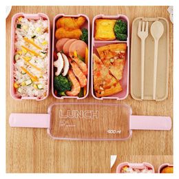 Lunch Boxes Bags 900Ml Healthy Material Box 3 Layer Wheat St Bento Microwave Dinnerware Food Storage Container Lunchbox Xjy09 Drop Del Othuj