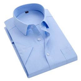 Short Sleeve Men Dress Shirts for Summer Solid Plain Plus Size 8xl Striped Shirt Twill Business Mens Male Regular Fit Oversized 240320