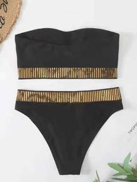 Women's Swimwear Sexy Bandeau High Waist Bikini 2023 Womens Triangle Swimwear Sewing Details Swimwear Apron Swimwear Solid Beach Suit J0330