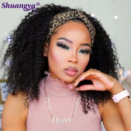 Kinky Curly Human Hair Headband Wig Brazilian Hair Deep Wave Short Scarf Wig 200 Density Water Curly Bob Headband Wigs For Women