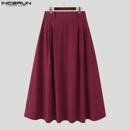 INCERUN 2023 Korean Style New Men's Simple Casual Solid Pantalons Party Nightclub Hot Sale All-match Wide Leg Skirts Pants S-5XL