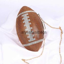 Totes Novelty Rhinestones Bling Football Shaped Rugby Handbag Women Shiny Diamond Purses Chain Shoulder Evening Bag Wedding Banquet H240330