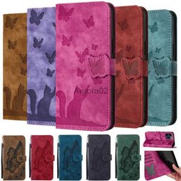 Cell Phone Cases Cat Butterfly Flip Leather Case For Samsung Galaxy A12 A22 A32 A42 A52 A52S A04 A14 A24 A34 A54 4G 5G Card Holder Cover yq240330