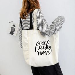 Shopping Bags One Lucky Mama Funny Printed One-shoulder Bag Large Capacity Ladies Tote Canvas Women