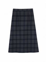 gibsie Plus Size High Waisted Plaid Lg Skirts Women 2023 Winter New Fi Vintage Office Ladies Elegant A-Line Skirts A7Od#