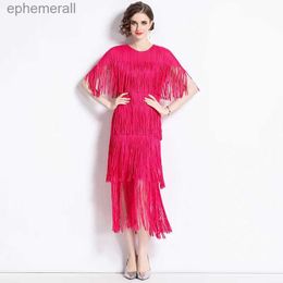 Urban Sexy Dresses High Quality 2023 New Summer Women Fashion Elegant Tassel Short Sleeve O Neck Casual Loose Holiday Party Cakie yq240330