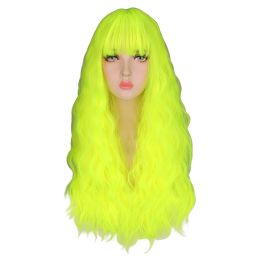 Wigs QQXCAIW Kinky Curly Wigs Natural Long Silky Neon Yellow Colour Heat Resistant Hair Synthetic Wig