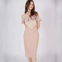 Dresses New Minimalist Instagram Fashion Sexy Round Neck Slim Fit Ruffle Sleeve Party Dress For Women 804737