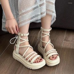 Dress Shoes 2024 For Women Ankle-wrap Women's Sandals Summer Casual Roman Solid Colour Thick Bottom Ladies