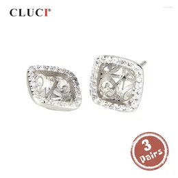 Stud Earrings CLUCI 3 Pair Wholesale 925 Sterling Silver For Women Wedding Pearl Mounting SE026SB